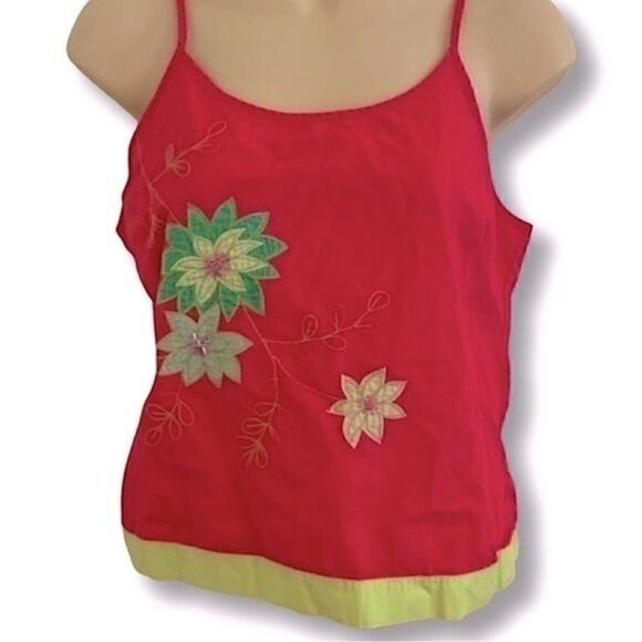 Alexandra Bartlett Pajama Tank Spaghetti Straps Flowers Pink green Size Medium - Picture 1 of 3